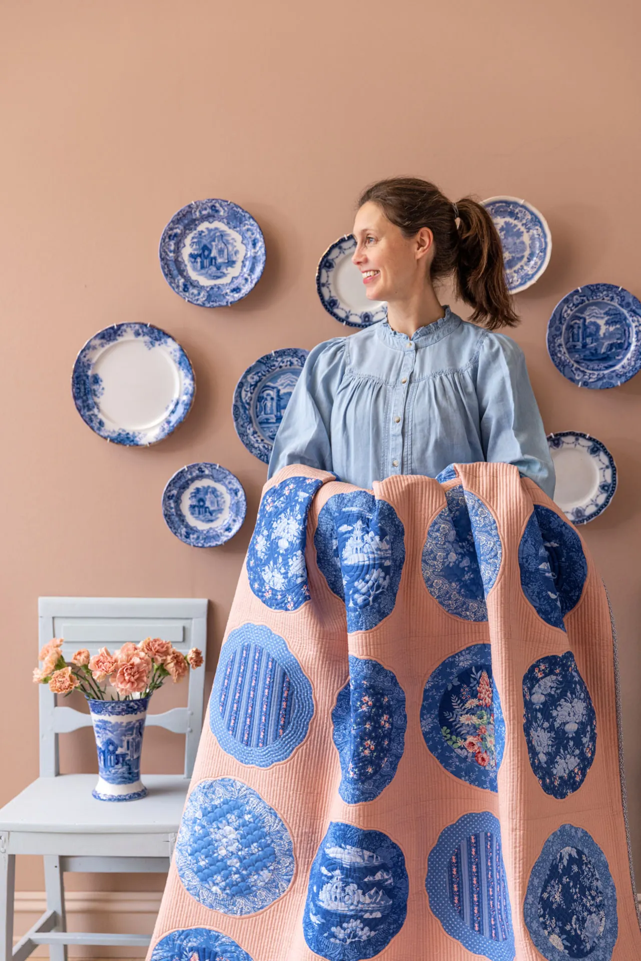 Something Blue-32-Plate Collection Quilt Dusty Peach Tilda