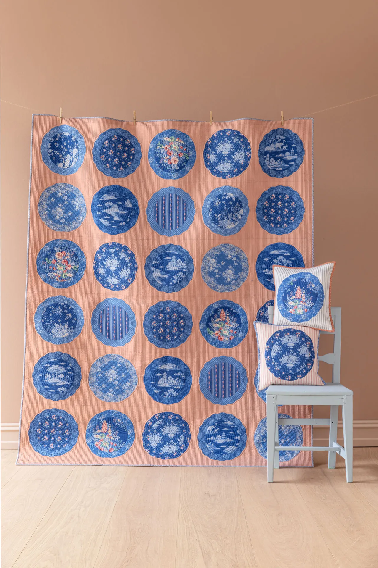 Something Blue-34-Plate Collection Quilt Dusty Peach hanging Tilda