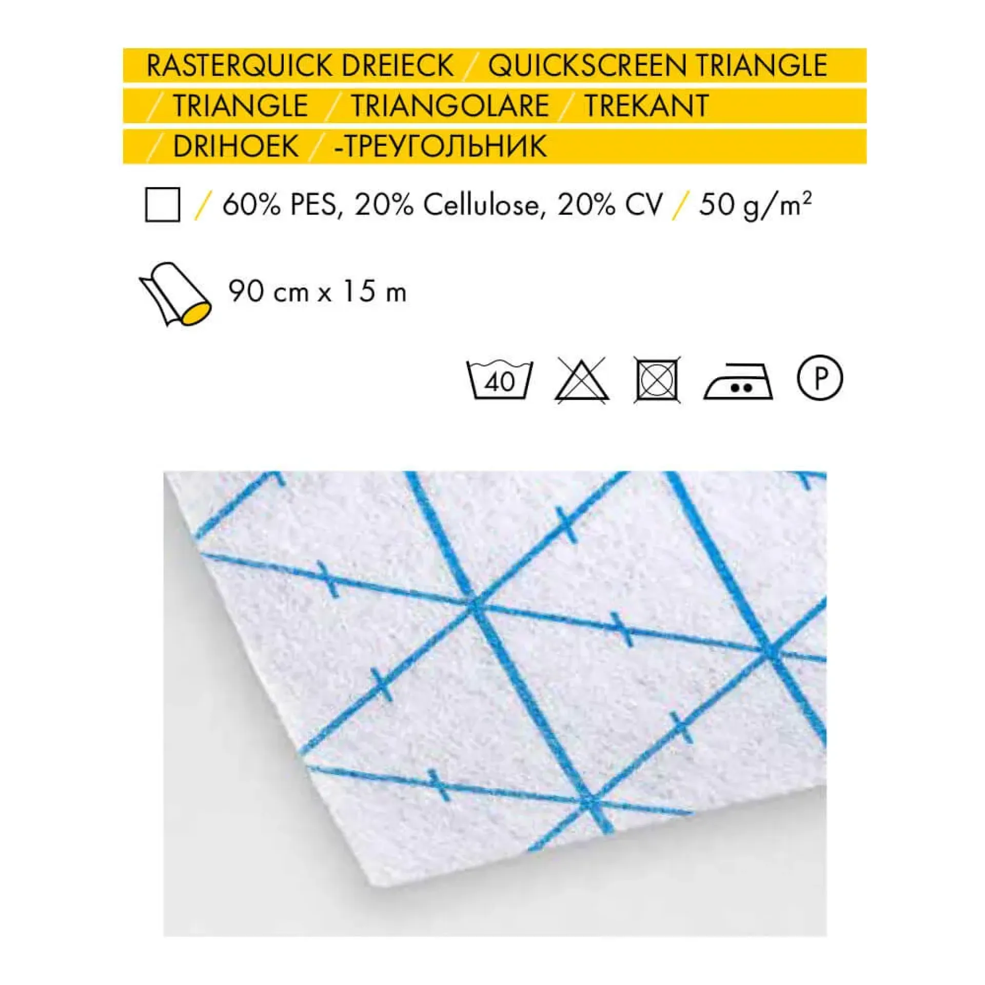 Vlieseline Rasterquick driehoek 90cm blauw2.