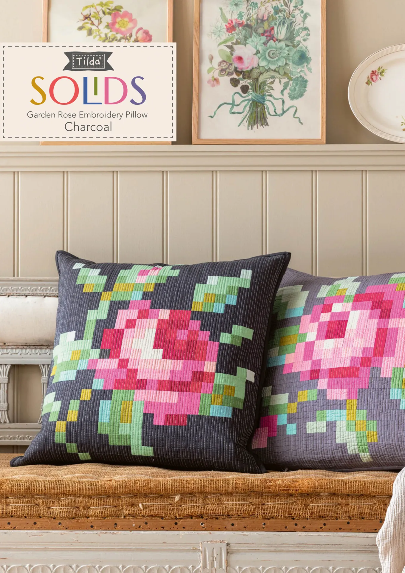 Garden Rose Embroidery Pillow.